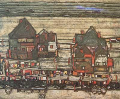 Egon Schiele Houses with Laundry (subrub II) (mk12) oil painting picture